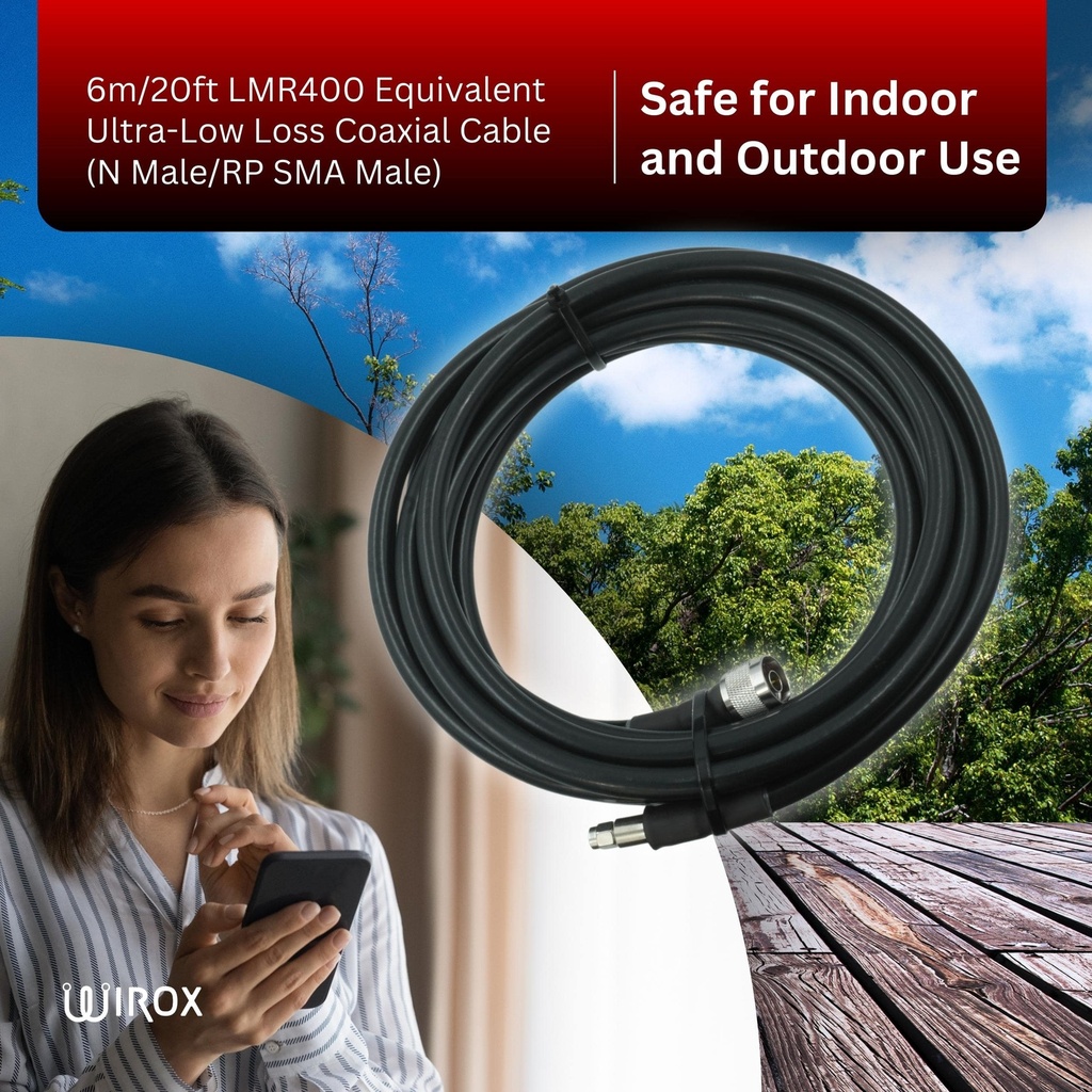 6m/20ft (N Male/RP SMA Male) LMR400 Equivalent Low Loss